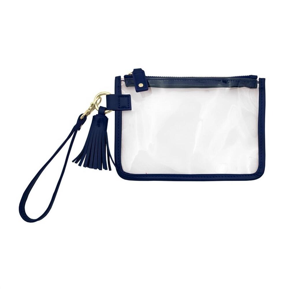 NEW CAPRI DESIGNS women's game day clear tassel wristlet in navy